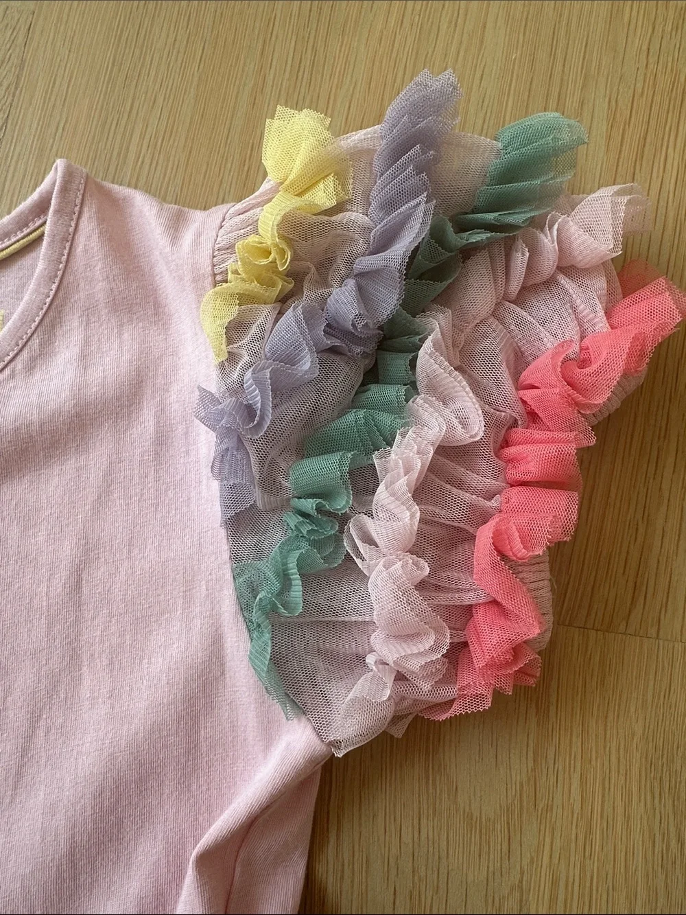 Mini Boden Pink Ice Cream Tulle Dress with Rainbow Ruffle Sleeves